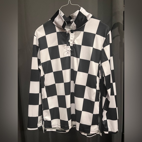 unbranded Other - Polo Style Checkered Black and White Long Sleeve Shirt.